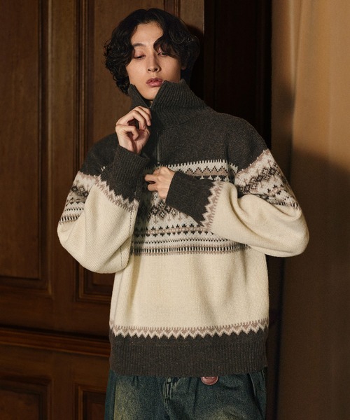 Bleme セーター ニット クラシック ノルディック ハーフジップニット
