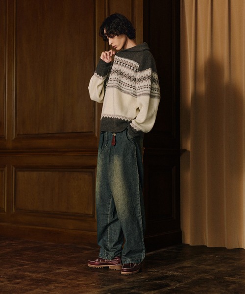 Bleme セーター ニット クラシック ノルディック ハーフジップニット