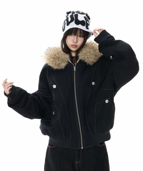 lilful ブルゾン アウター 「ファー取り外し可能」ステッチデザイン