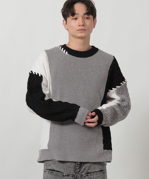 LAKOLE（ラコレ） セーター ニット パッチワークステッチニットプル