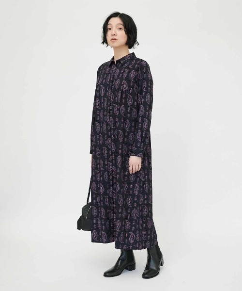 リネン＊プリントデザインワンピース　handmade ペイズリー柄 THREE FIFTY STANDARD（スリーフィフティースタンダード） ワンピース