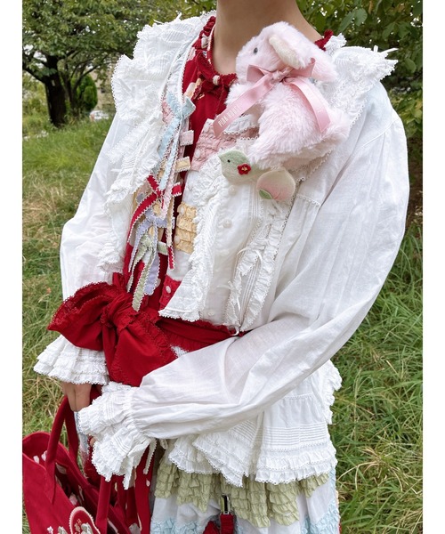 PINK HOUSE ピンクハウス ローンブラウス ピコフリル 長袖 リボン PINK HOUSE フリルブラウス ピンク リボン ローンフリルブラウス