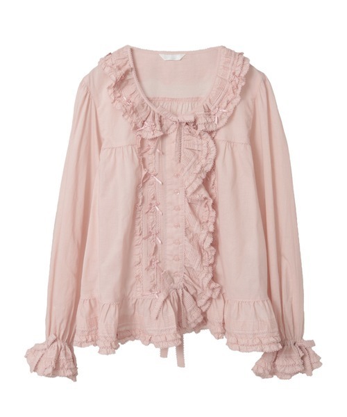 PINK HOUSE ブラウスシャツ　長袖　フード付き　フリル　ホワイト PINK HOUSE（ピンクハウス）の「フランネルフードブラウス（シャツ