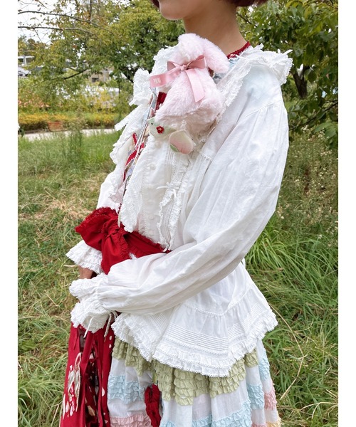 ピンクハウス 白 ピコフリル ピンタック使い 綿ローンオーバーブラウス PINK HOUSE（ピンクハウス） ブラウス シャツ ローンフリル使い