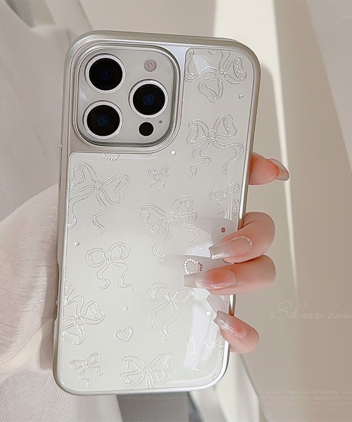 スマホケース きらめき シルバー リボン iPhone ケース 13/14.15.16.16