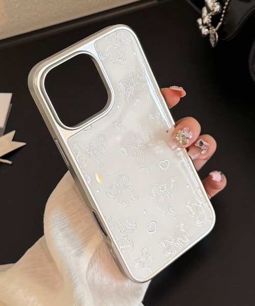 スマホケース きらめき シルバー リボン iPhone ケース 13/14.15.16.16