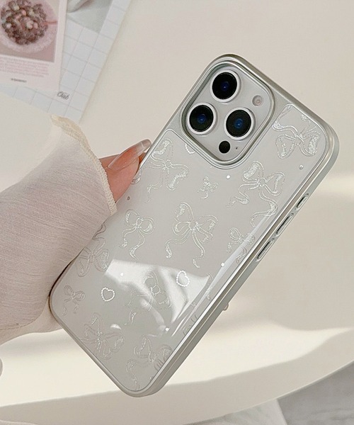 スマホケース きらめき シルバー リボン iPhone ケース 13/14.15.16.16