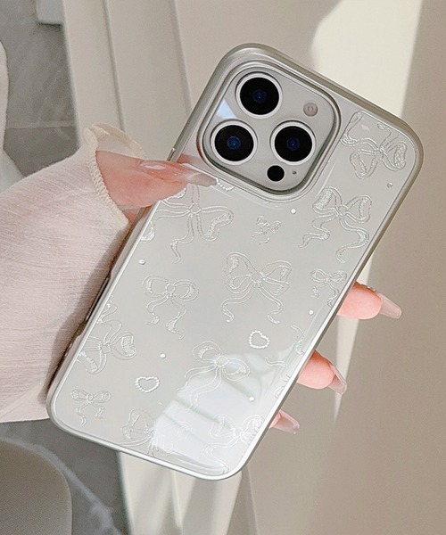 スマホケース きらめき シルバー リボン iPhone ケース 13/14.15.16.16
