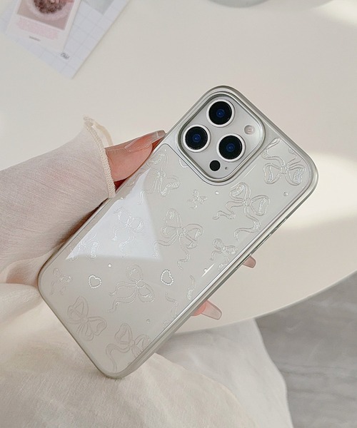 スマホケース きらめき シルバー リボン iPhone ケース 13/14.15.16.16