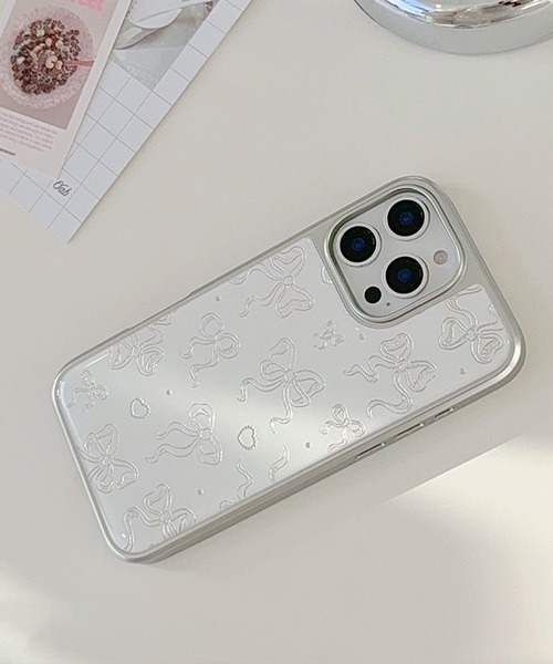 スマホケース きらめき シルバー リボン iPhone ケース 13/14.15.16.16