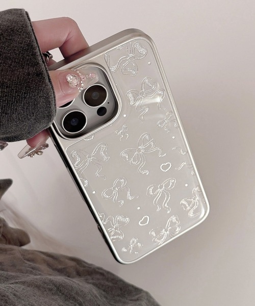 スマホケース きらめき シルバー リボン iPhone ケース 13/14.15.16.16