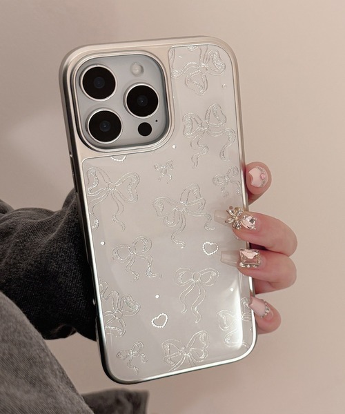 スマホケース きらめき シルバー リボン iPhone ケース 13/14.15.16.16