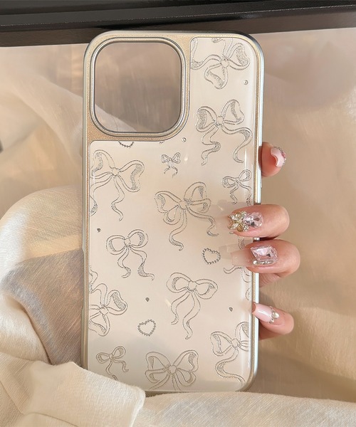スマホケース きらめき シルバー リボン iPhone ケース 13/14.15.16.16