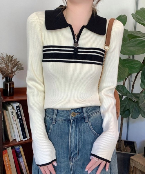 CADBURY（キャドバリー） ニット セーター ハーフジップ衿付リブニット