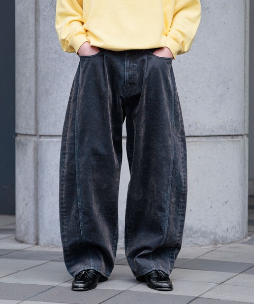 OLLEBOREBLA アルベロベロ　デニム　ジーンズ　パンツ　犬　フレア　M RAGEBLUE（レイジブルー） ジーンズ Flocked Denim Barrel Buggy Pants