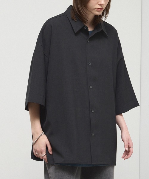 ARCHIVIO 半袖シャツ サイズ46 ブラック シャツ 半袖 「Alfred Alex」Dry-Touch Oversized Shirt / ドライポリ