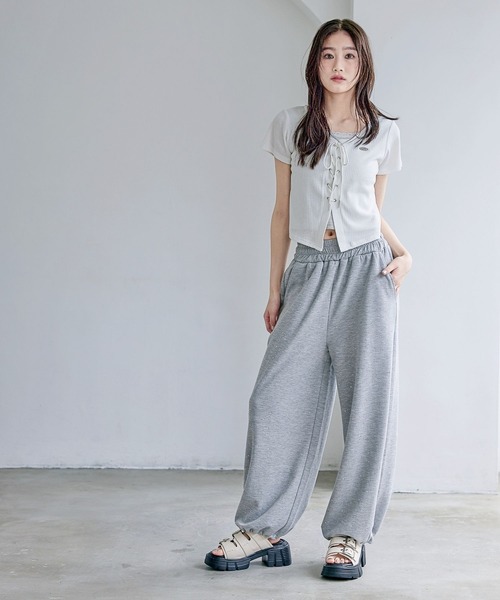 ワイドパンツ パンツ アソートビジュースウェットパンツ キッズ 子供服 女の子の画像