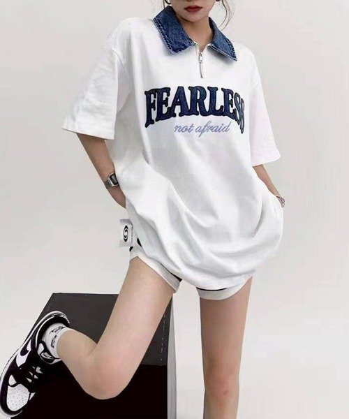 SpRay（スプレイ） tシャツ 半袖 デニム襟ハーフジップトップス