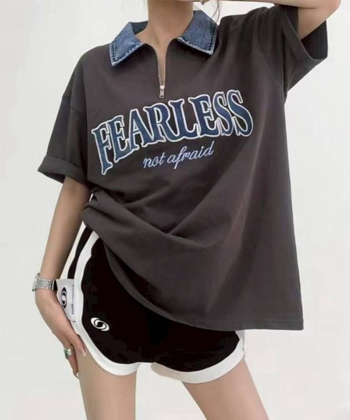 SpRay（スプレイ） tシャツ 半袖 デニム襟ハーフジップトップス