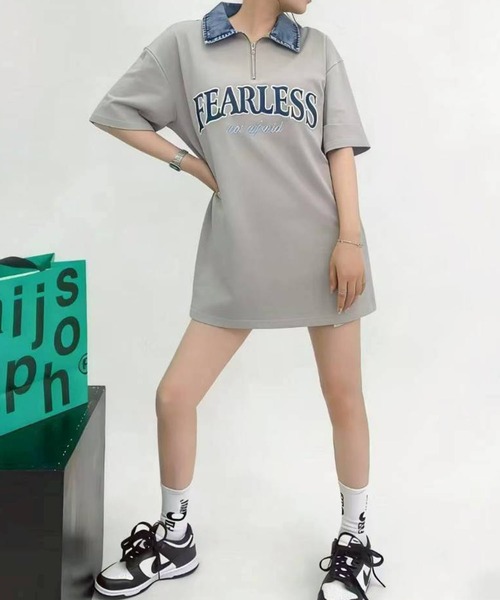SpRay（スプレイ） tシャツ 半袖 デニム襟ハーフジップトップス