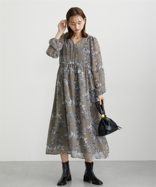 「nissen」 長袖ワンピース L モカ レディース_画像3