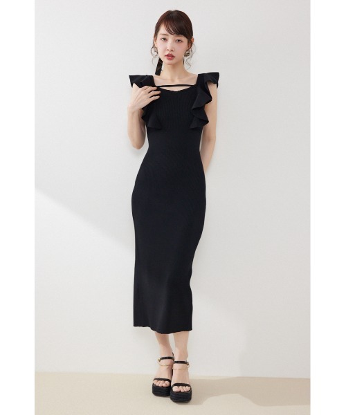 ワンピース 「AKB48 倉野尾成美さん着用」ショルダーフリルタイトニットワンピース　春服 夏服の画像