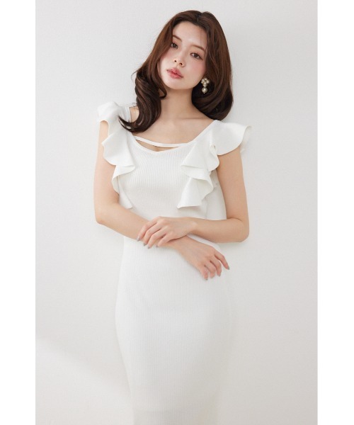 ワンピース 「AKB48 倉野尾成美さん着用」ショルダーフリルタイトニットワンピース　春服 夏服の画像