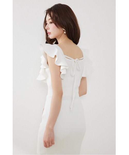 ワンピース 「AKB48 倉野尾成美さん着用」ショルダーフリルタイトニットワンピース　春服 夏服の画像