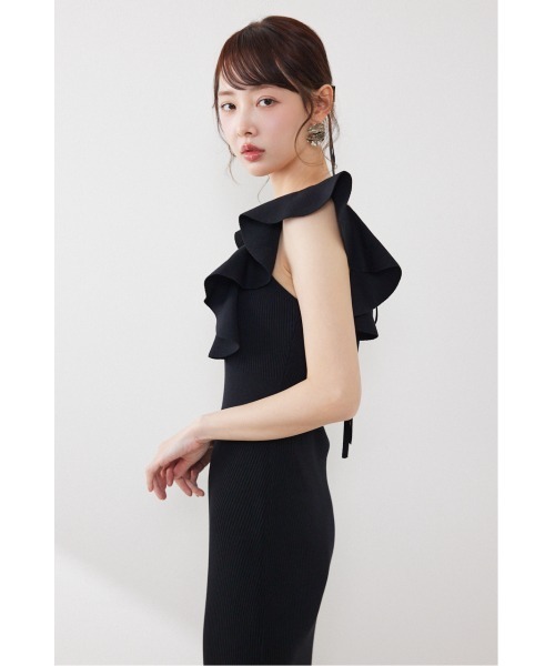 ワンピース 「AKB48 倉野尾成美さん着用」ショルダーフリルタイトニットワンピース　春服 夏服の画像