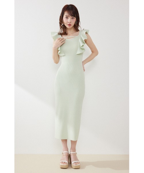 ワンピース 「AKB48 倉野尾成美さん着用」ショルダーフリルタイトニットワンピース　春服 夏服の画像