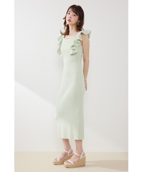 ワンピース 「AKB48 倉野尾成美さん着用」ショルダーフリルタイトニットワンピース　春服 夏服の画像