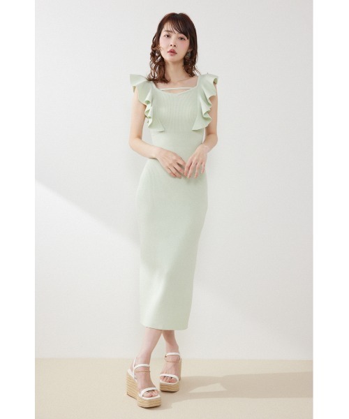 ワンピース 「AKB48 倉野尾成美さん着用」ショルダーフリルタイトニットワンピース　春服 夏服の画像