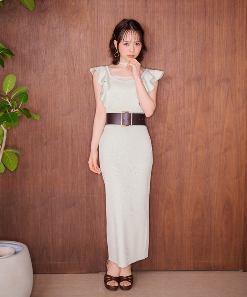 ワンピース 「AKB48 倉野尾成美さん着用」ショルダーフリルタイトニットワンピース　春服 夏服の画像
