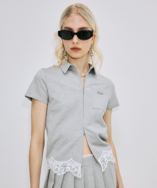 トレーナー スウェット CUTSEW LACE ZIPUP/カットソーレースジップアップ レディースの画像