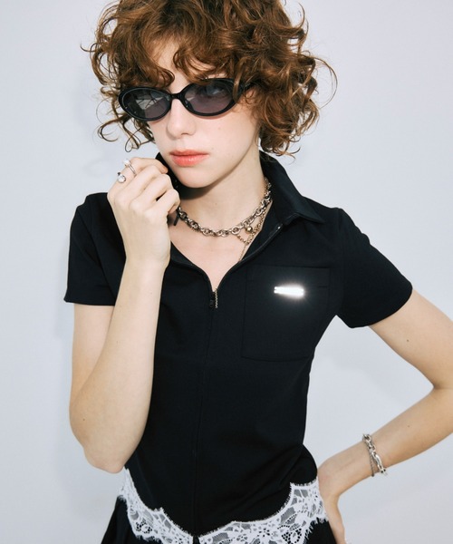 トレーナー スウェット CUTSEW LACE ZIPUP/カットソーレースジップアップ レディースの画像