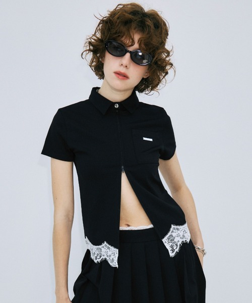 トレーナー スウェット CUTSEW LACE ZIPUP/カットソーレースジップアップ レディースの画像