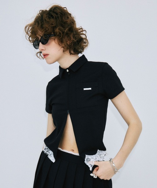 トレーナー スウェット CUTSEW LACE ZIPUP/カットソーレースジップアップ レディースの画像