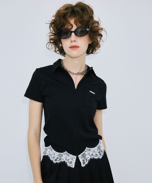 トレーナー スウェット CUTSEW LACE ZIPUP/カットソーレースジップアップ レディースの画像