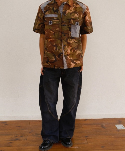 tシャツ 「KHOKI」Patchworked Camo Shirt メンズの画像