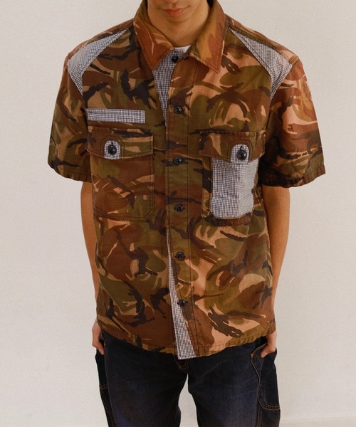 tシャツ 「KHOKI」Patchworked Camo Shirt メンズの画像