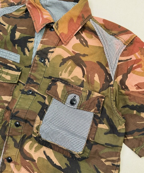 tシャツ 「KHOKI」Patchworked Camo Shirt メンズの画像