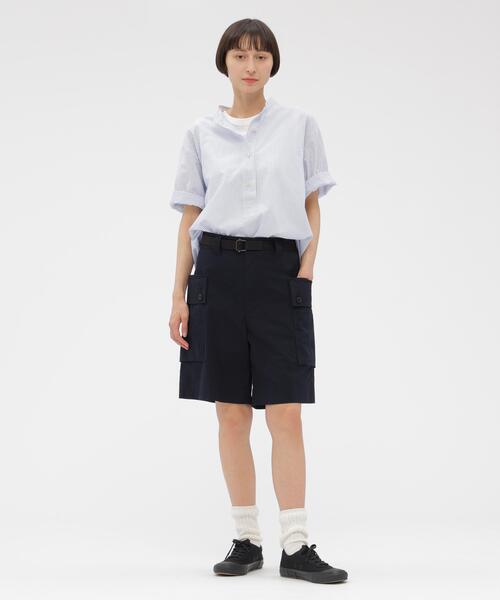 MHL.（エムエイチエル） ブラウス シャツ 半袖 YARN DYED COTTON VOILE