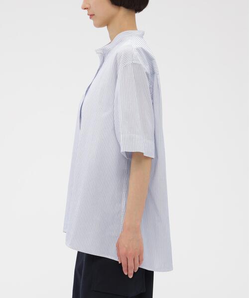 MHL.（エムエイチエル） ブラウス シャツ 半袖 YARN DYED COTTON VOILE