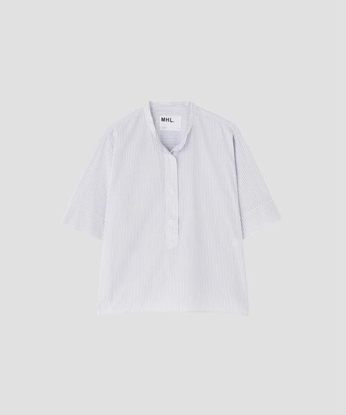 MHL.（エムエイチエル） ブラウス シャツ 半袖 YARN DYED COTTON VOILE