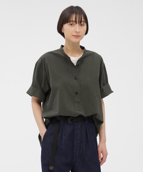 【美品】MHL. コットン　半袖シャツ　 Lサイズ　ゆったり MHL.（エムエイチエル） ブラウス シャツ 半袖 YARN DYED COTTON VOILE