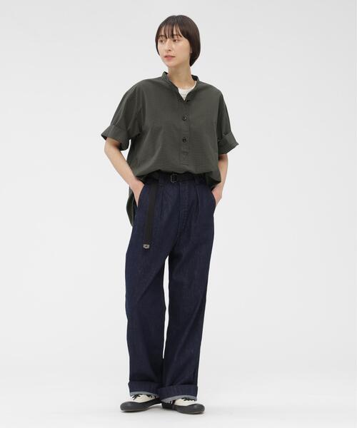 MHL.（エムエイチエル） ブラウス シャツ 半袖 YARN DYED COTTON VOILE