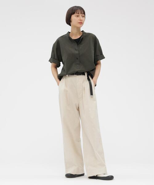 MHL.（エムエイチエル） ブラウス シャツ 半袖 YARN DYED COTTON VOILE