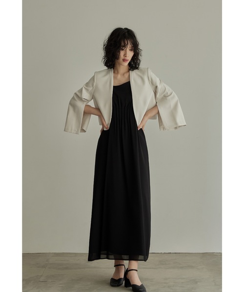 「niana」 ノーカラージャケット 9号 アイボリー レディース_画像3
