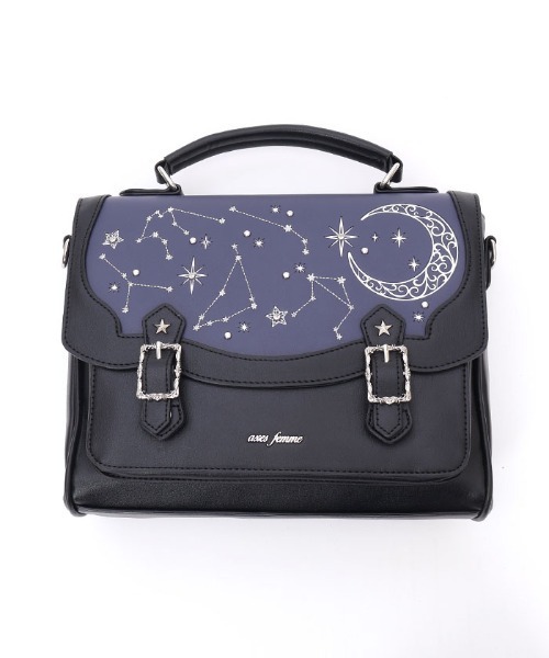 axes femme 月星箔押しフラップサッチェル 3way 紺 axes femme（アクシーズ ファム） ショルダーバッグ バッグ 月星箔押し
