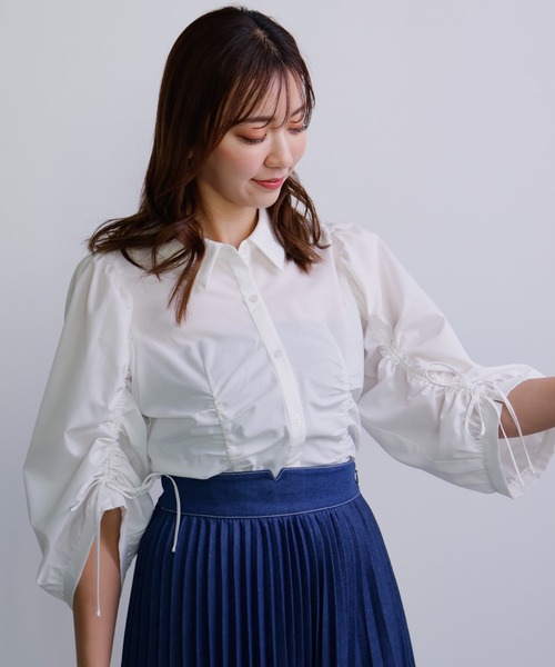 ブラウス シャツ ドロストシャーリングシャツ レディース jouetie ブラウス シャツ アシメドロストギャザーシャツ